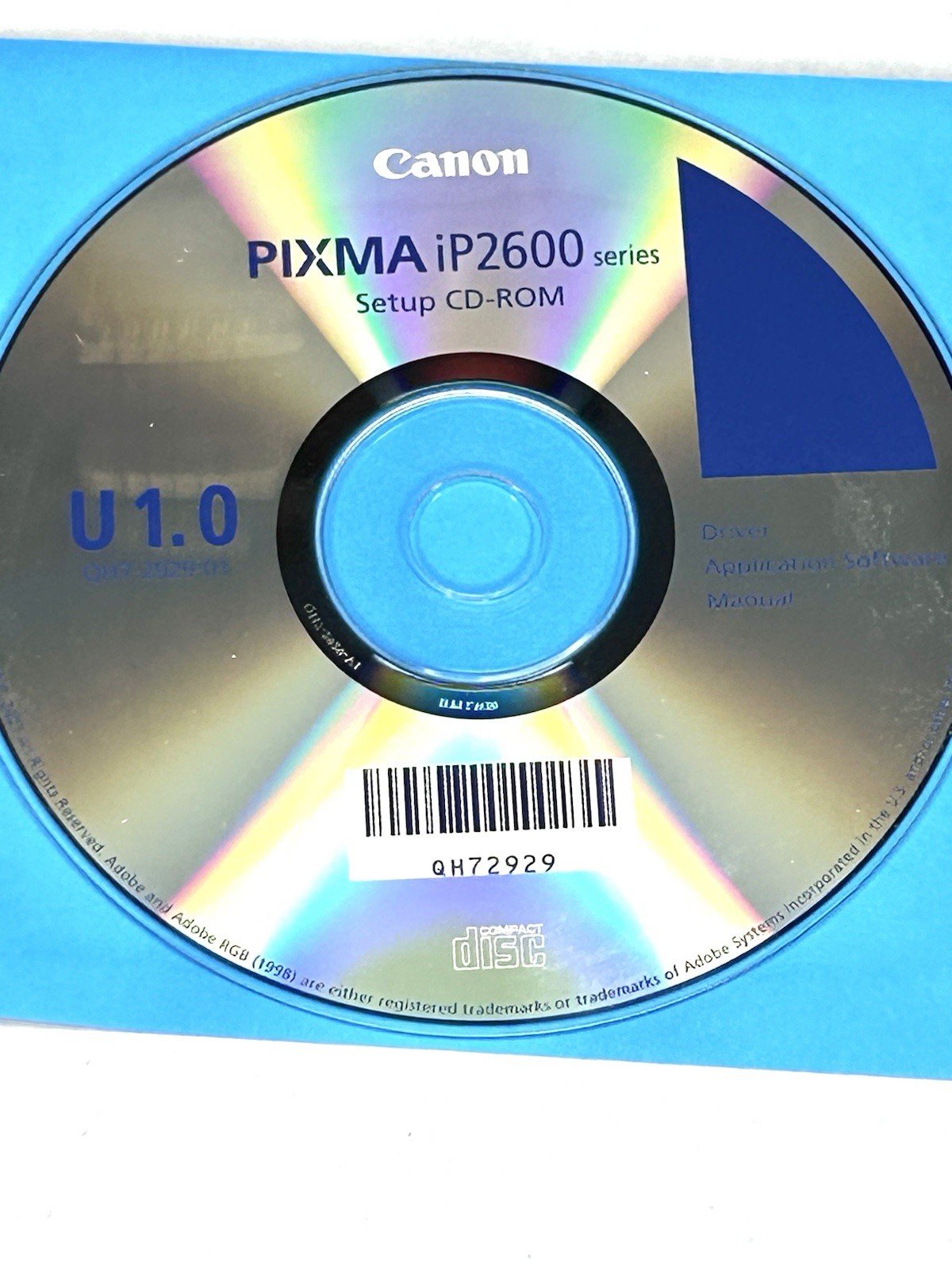 Canon PIXMA iP2600 Series Setup CD-ROM Driver Software U 1.0 QH72929 – Disc Only