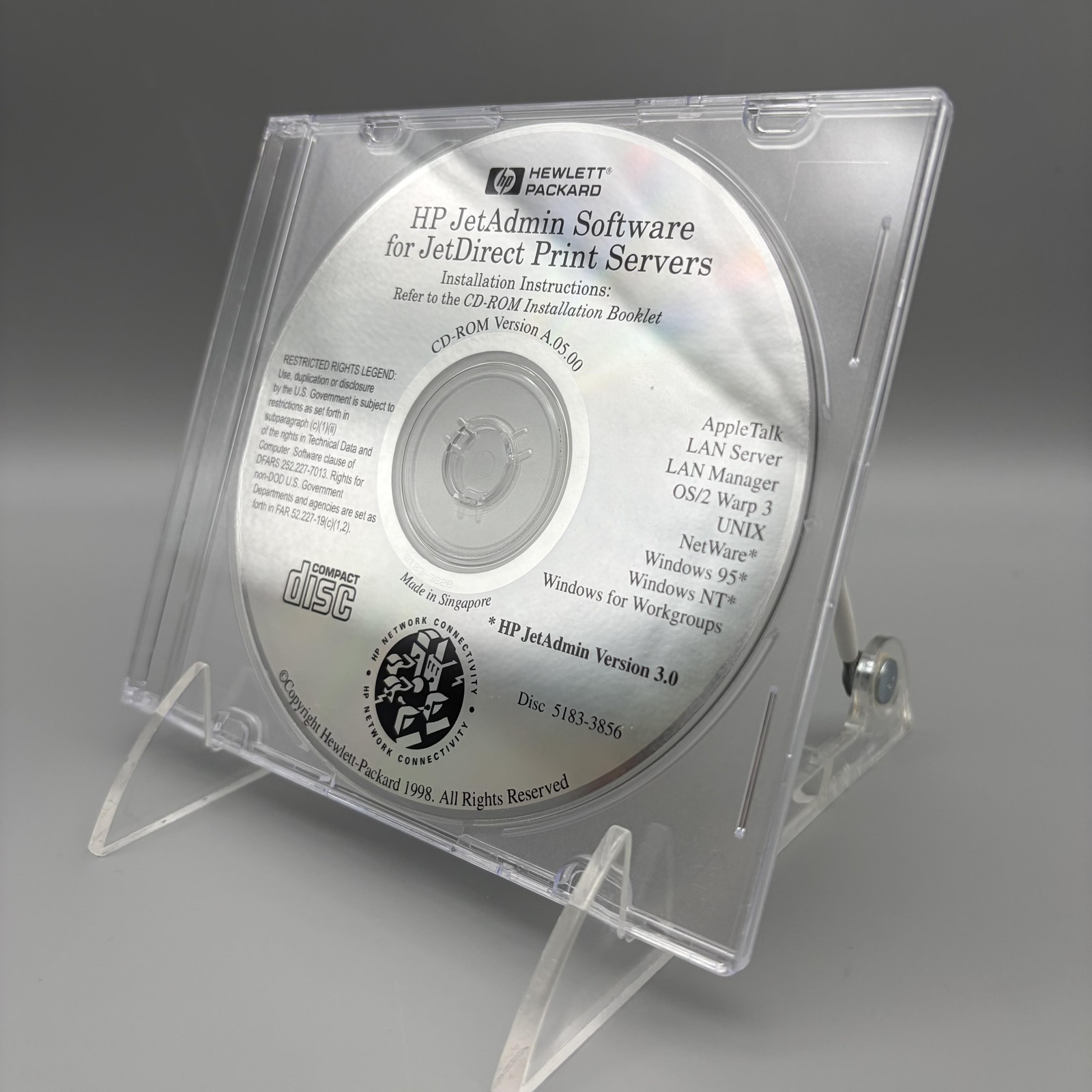 Vintage 1998 HP JetAdmin Software CD-ROM JetDirect Print Servers 5183-3856