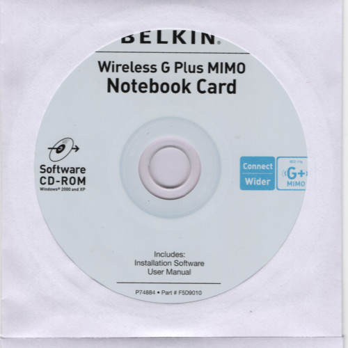 Belkin Wireless G Plus MIMO Notebook Card F5D9010 Driver SW Install CD-ROM 2005