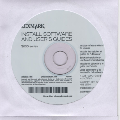 Lexmark S600 Series Printer Driver Software Install/User’s Guides CD-ROM (2010)