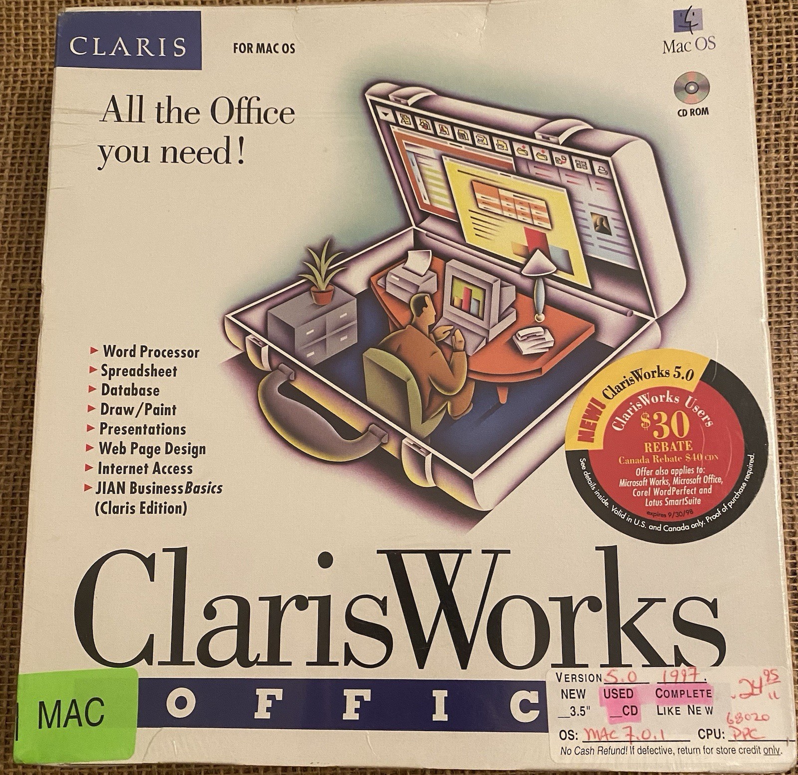 Vintage Software IBM PC ClarisWorks Office 5.0 1997 NOS Sealed