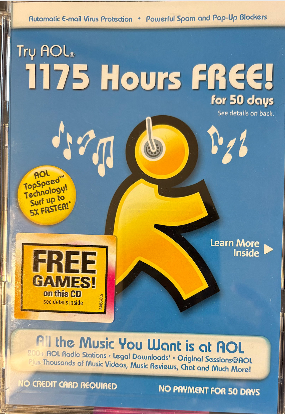 2004 TryAOL. 1175 Hours Free CD-ROM – AIL 9.0 — Un-Used / Open Package