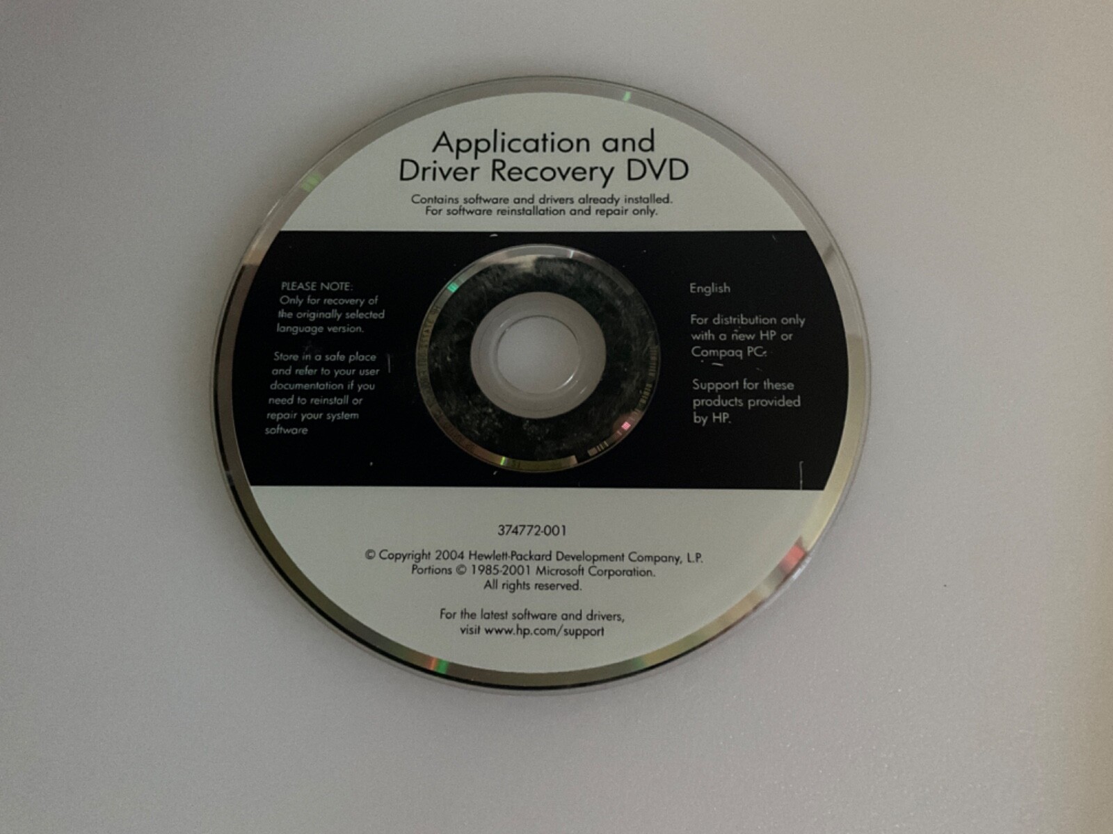 hp application and driver recovery cd 2004