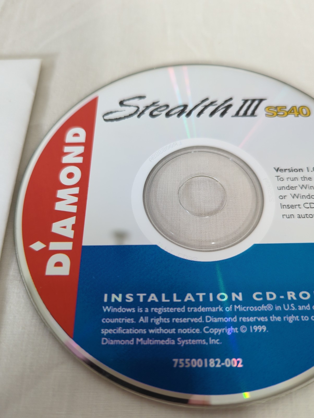 Diamond Stealth III S540 Version 1.01 Windows 9 I5/98 or NT Installation CD ONLY