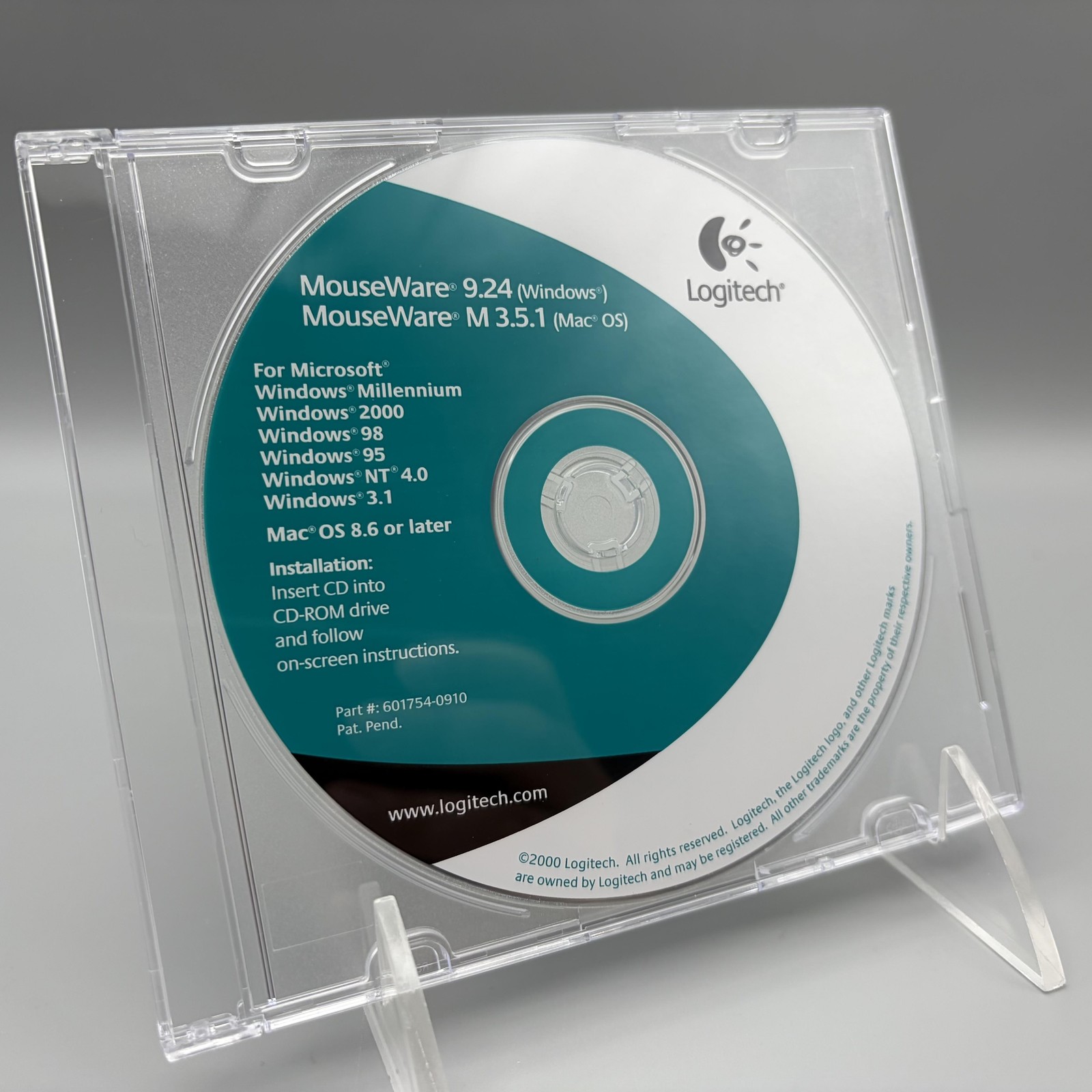 Vintage 2000 Logitech MouseWare 9.24 M 3.5.1 Driver CD-ROM Mac Windows Software
