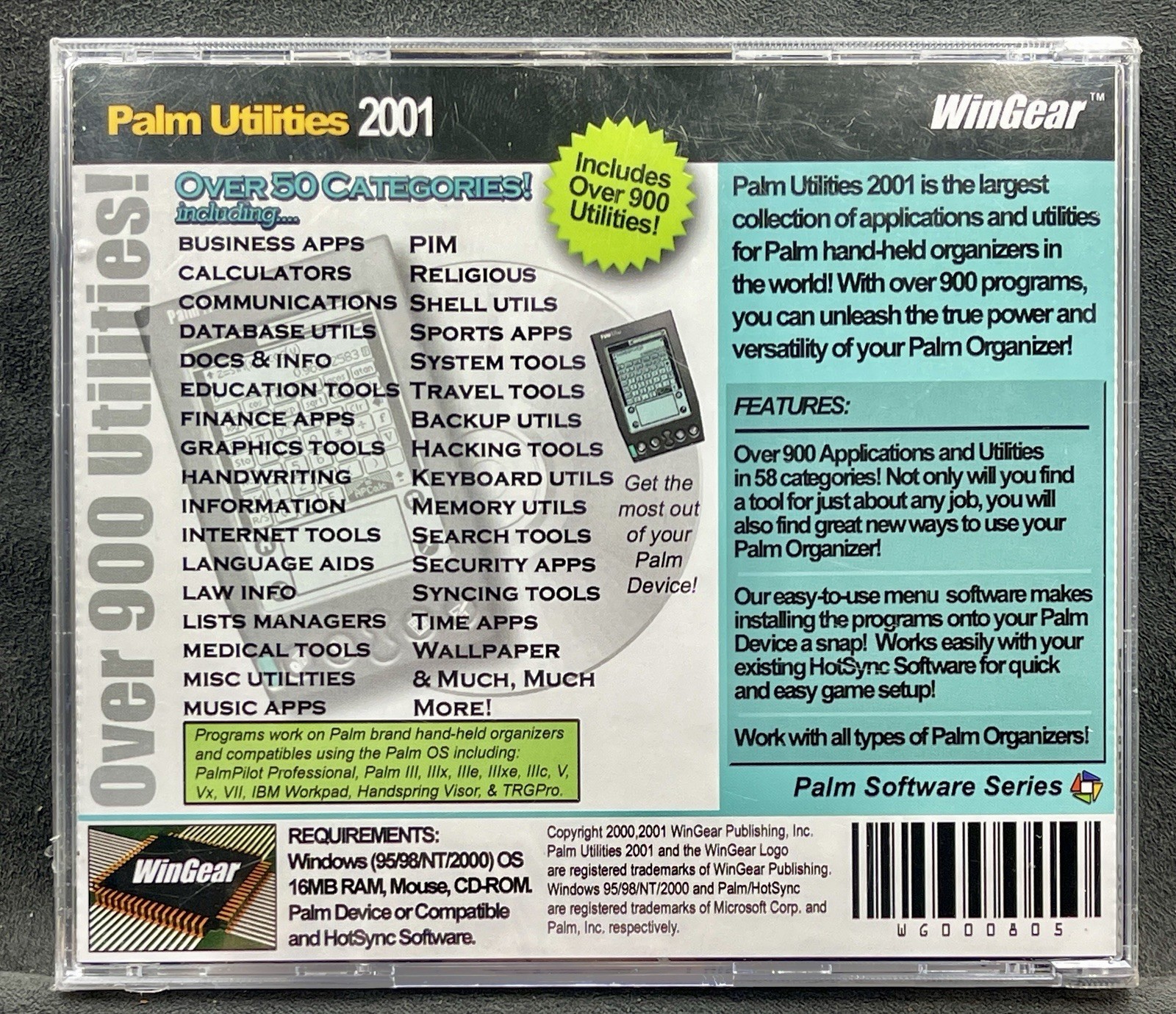 Wingear Palm Utilities 2001 Over 900 Programs for Palm Organizer Factory Sealed!