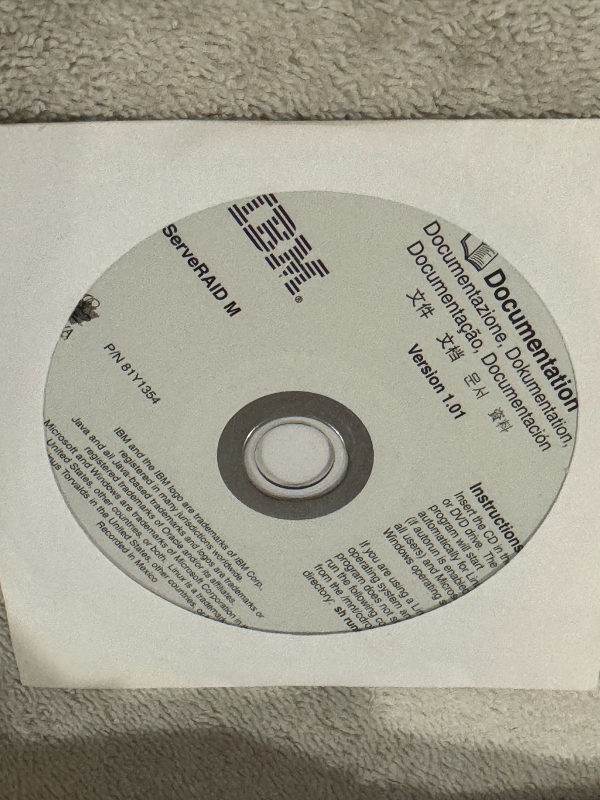 IBM ServeRAID M Version 1.01 Documentation CD – SEALED!!!