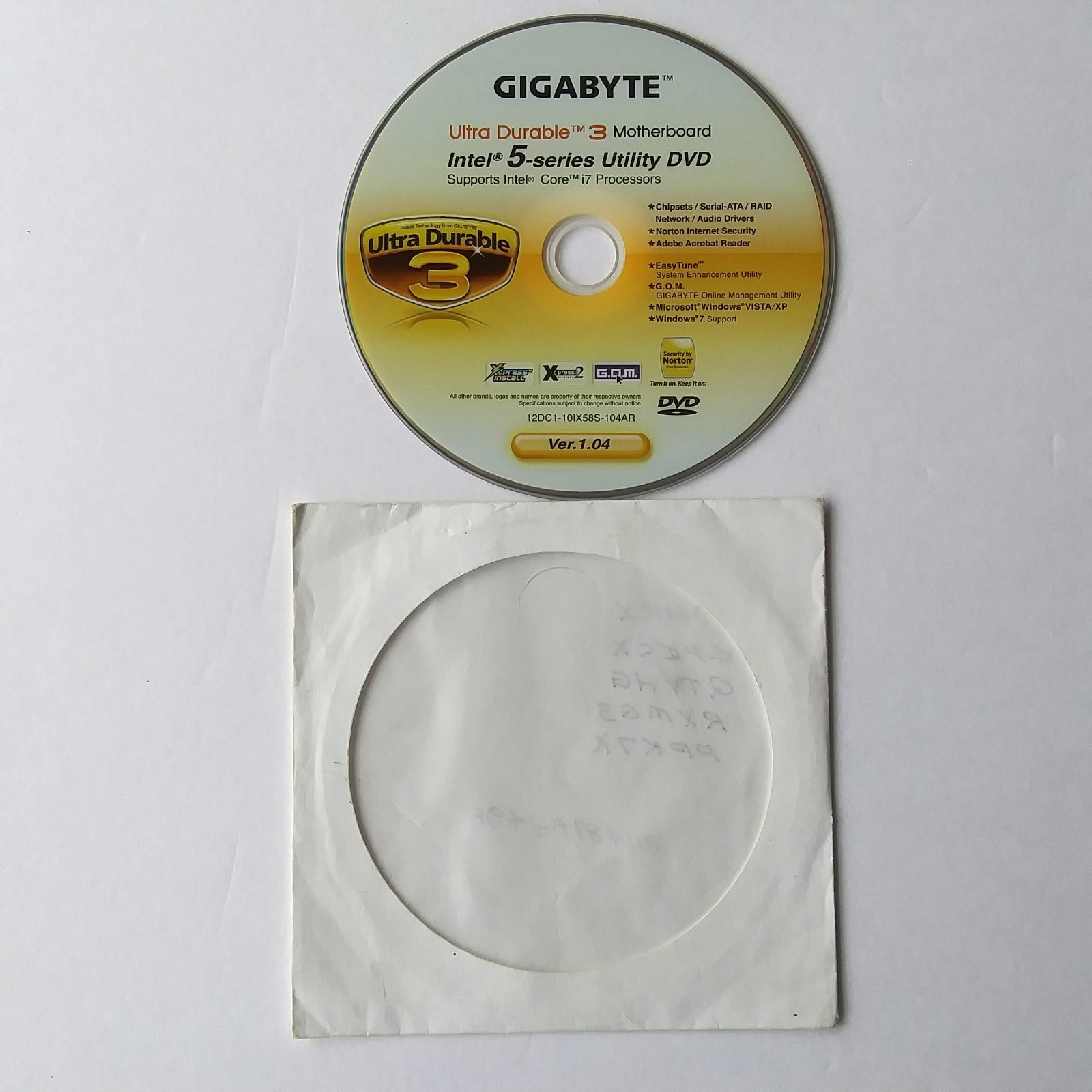 Gigabyte Intel 5 Series Utility DVD Ultra Durable 3 Driver Disc Win 7 XP