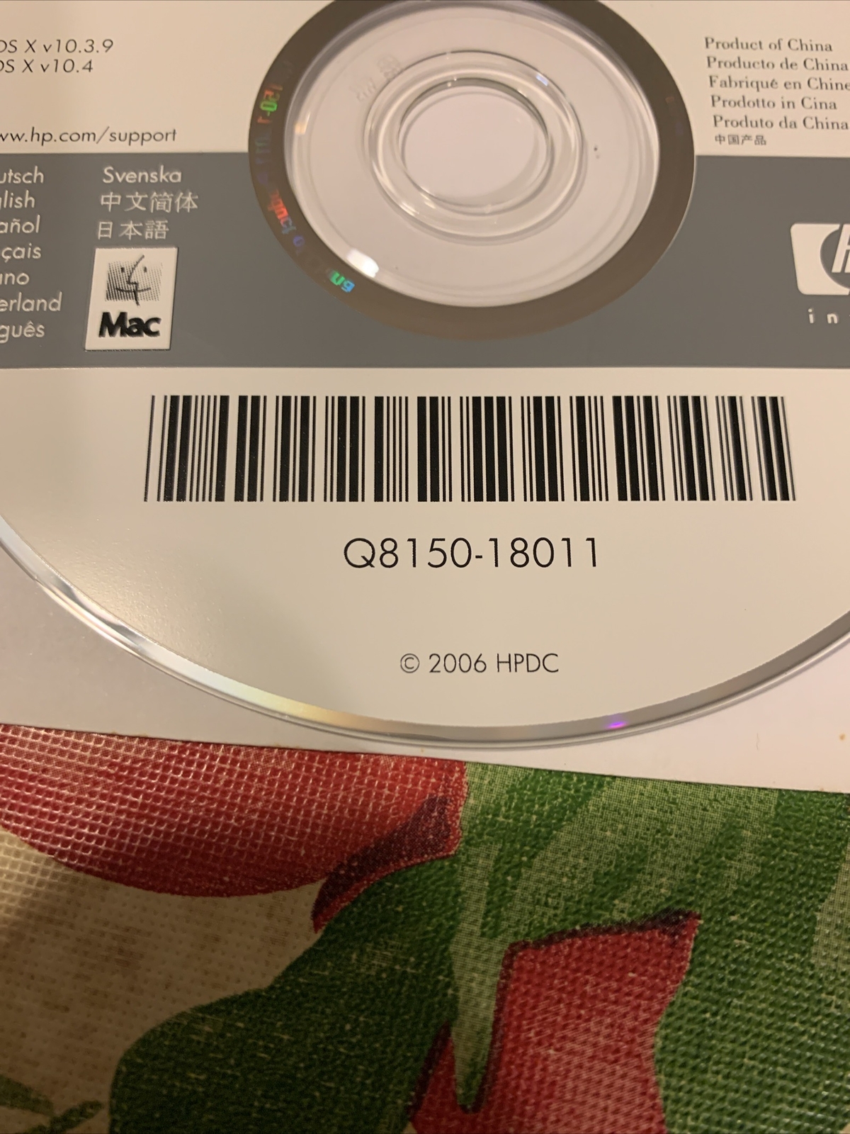 HP Photosmart C3100 Series Software Disc Macintosh CD Version 7.8.0 Q8150-18011