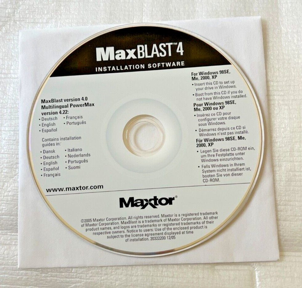 Maxtor MaxBlast 4 Installation Software Ver 4.0 Multilingual PowerMax 4.22 CD