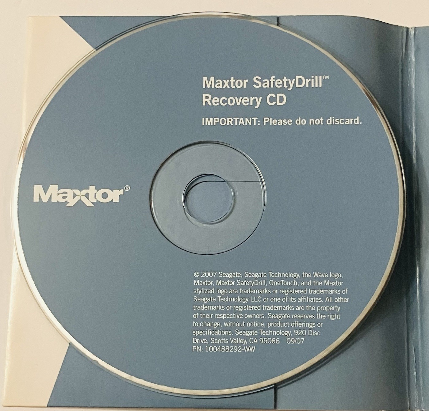 Maxtor OneTouch 4 Mini SafetyDrill Recovery CD 2007 w Manual
