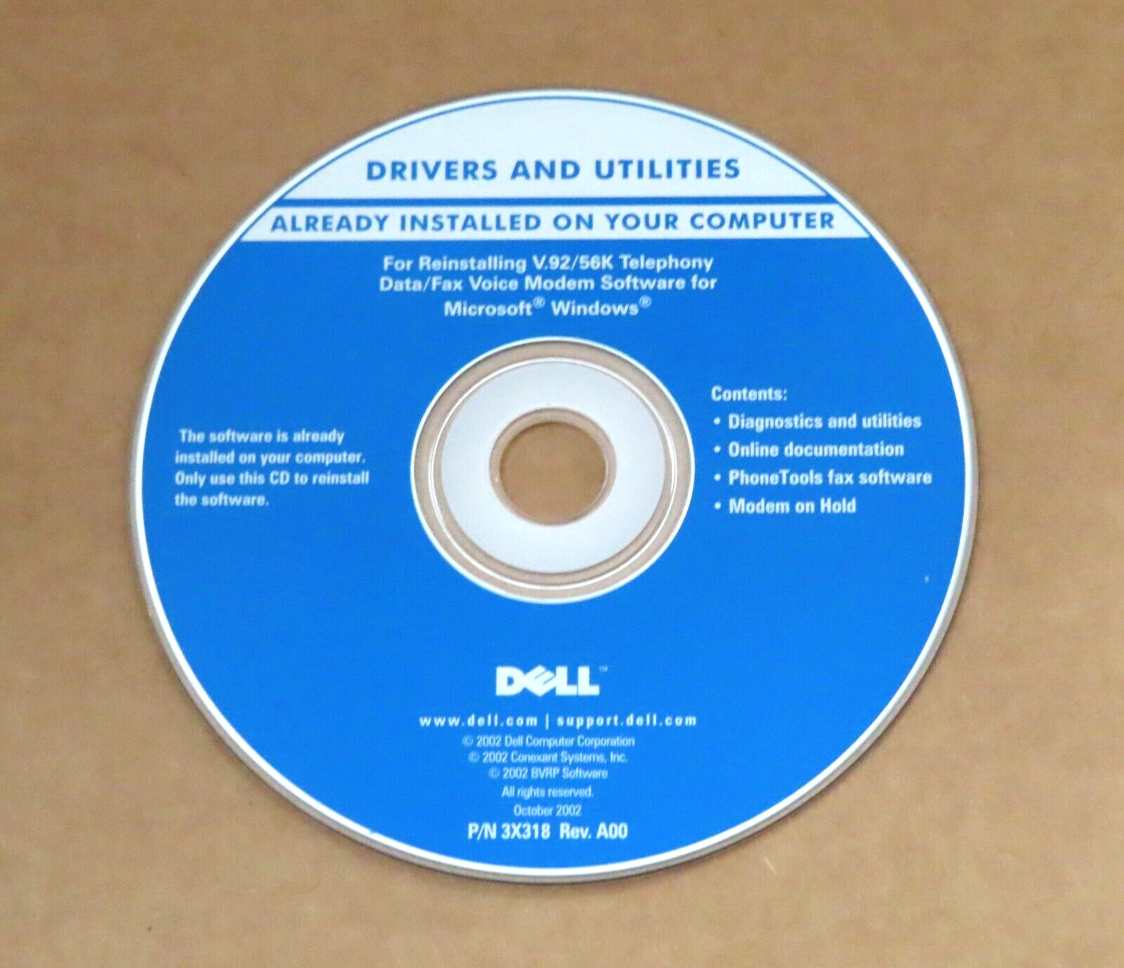 DELL Reinstall 5 CD’s 2002-2003: Resource, Roxio, Tools, Data/Fax, Color Monitor