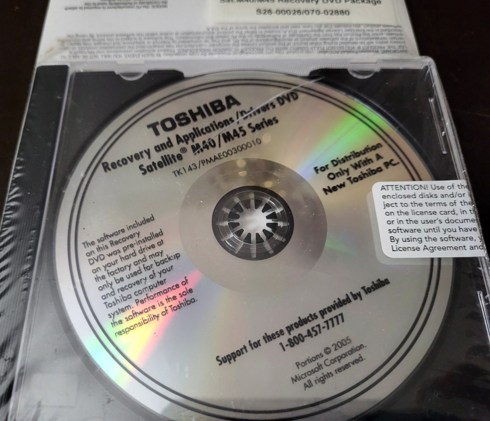TK143 Toshiba Recovery And Applications / Drivers DVD Satellite M45 Series
