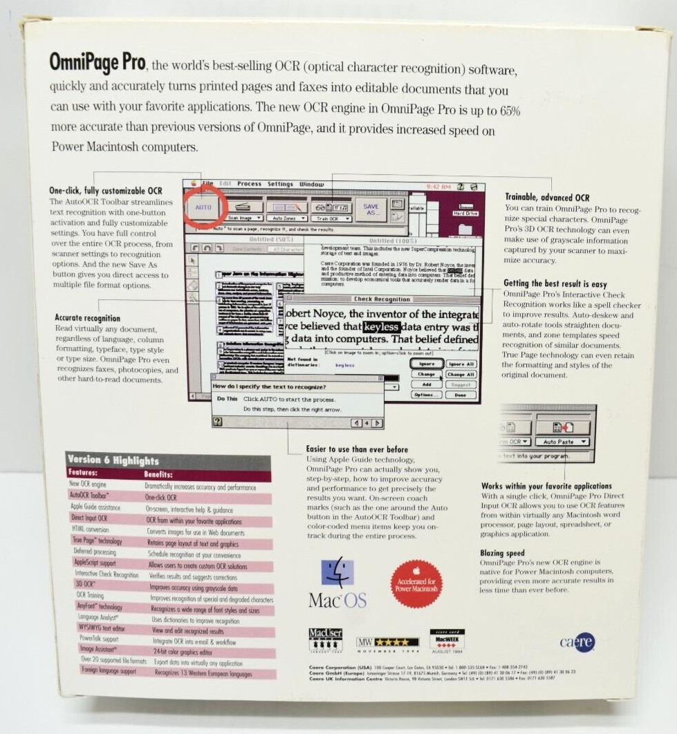 OmniPage Pro 6 Demo Essential Scanner Software Word Recognition 3.5 Floppy 1994