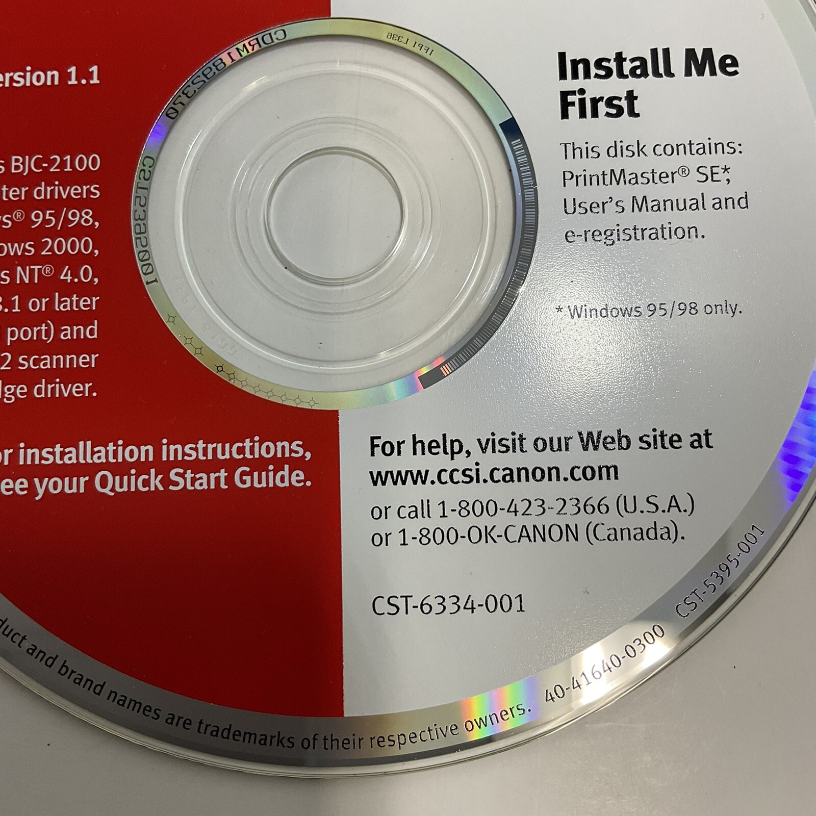 Canon BJC-2110/2120 Color Bubbke Jet Ver 1.1 Instal Driver Disk