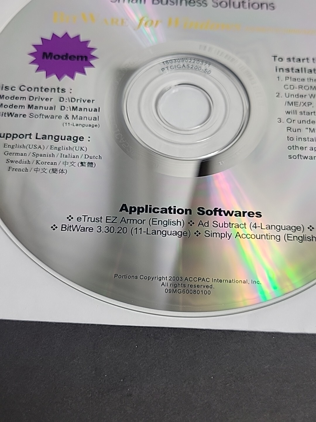 Computer Associates BitWare for Windows 95/98/NT/2000/ME/XP CD-ROM Modem