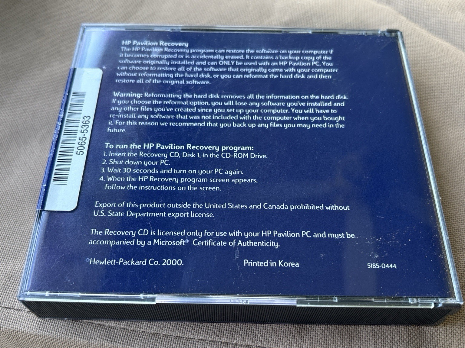 Sealed HP Pavilion Recovery CD Software Set 2000 Vintage Hewlett Packard OEM