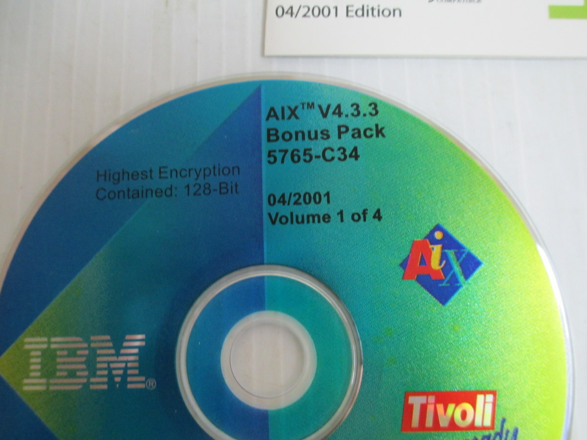 IBM AIX V4 bonus pack 5765-c34 04/2001 edition 4 discs and cover no case
