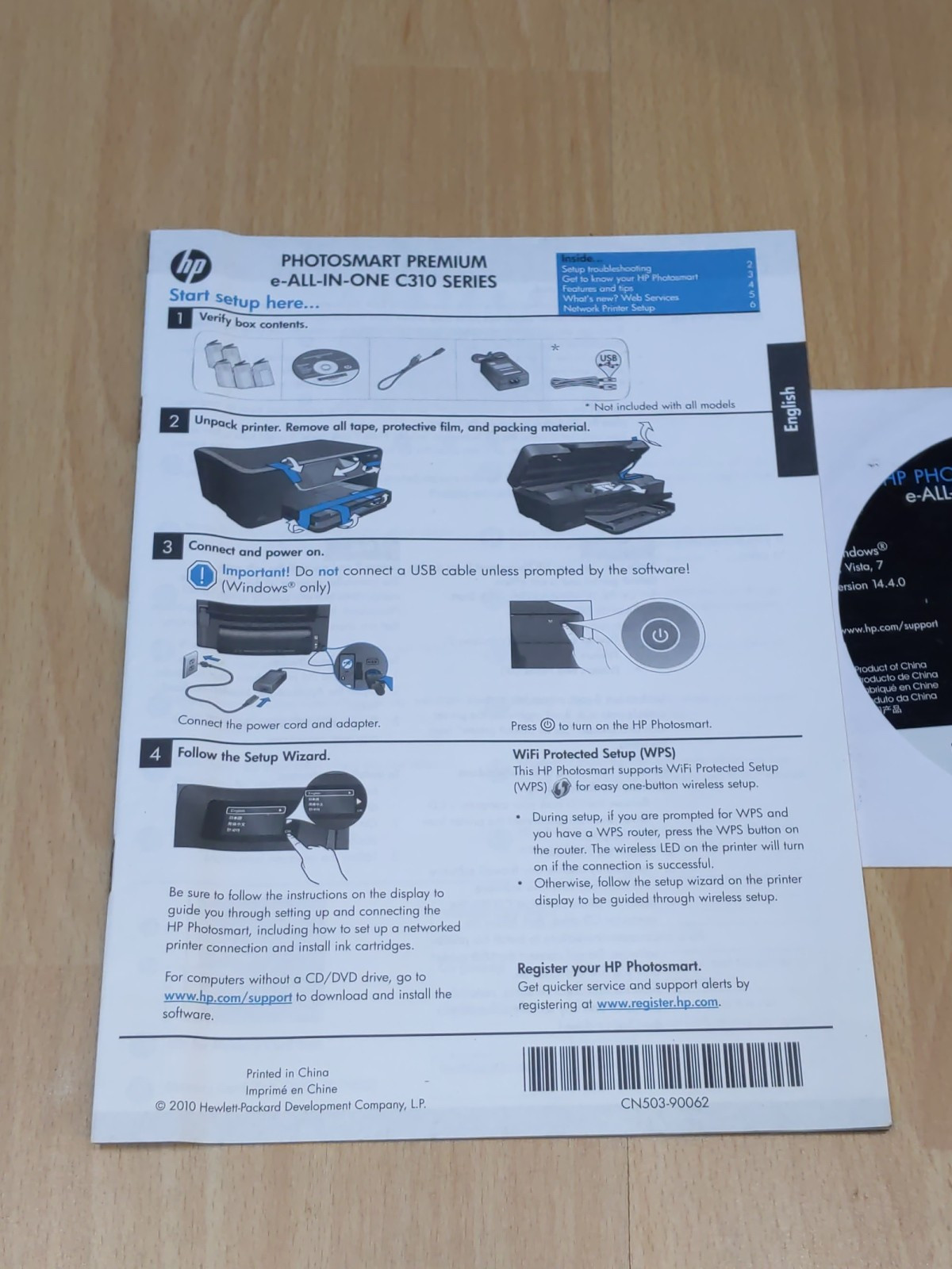 HP Photosmart Premium e-All In One C310 Series Printer Driver Disc & Setup Guide