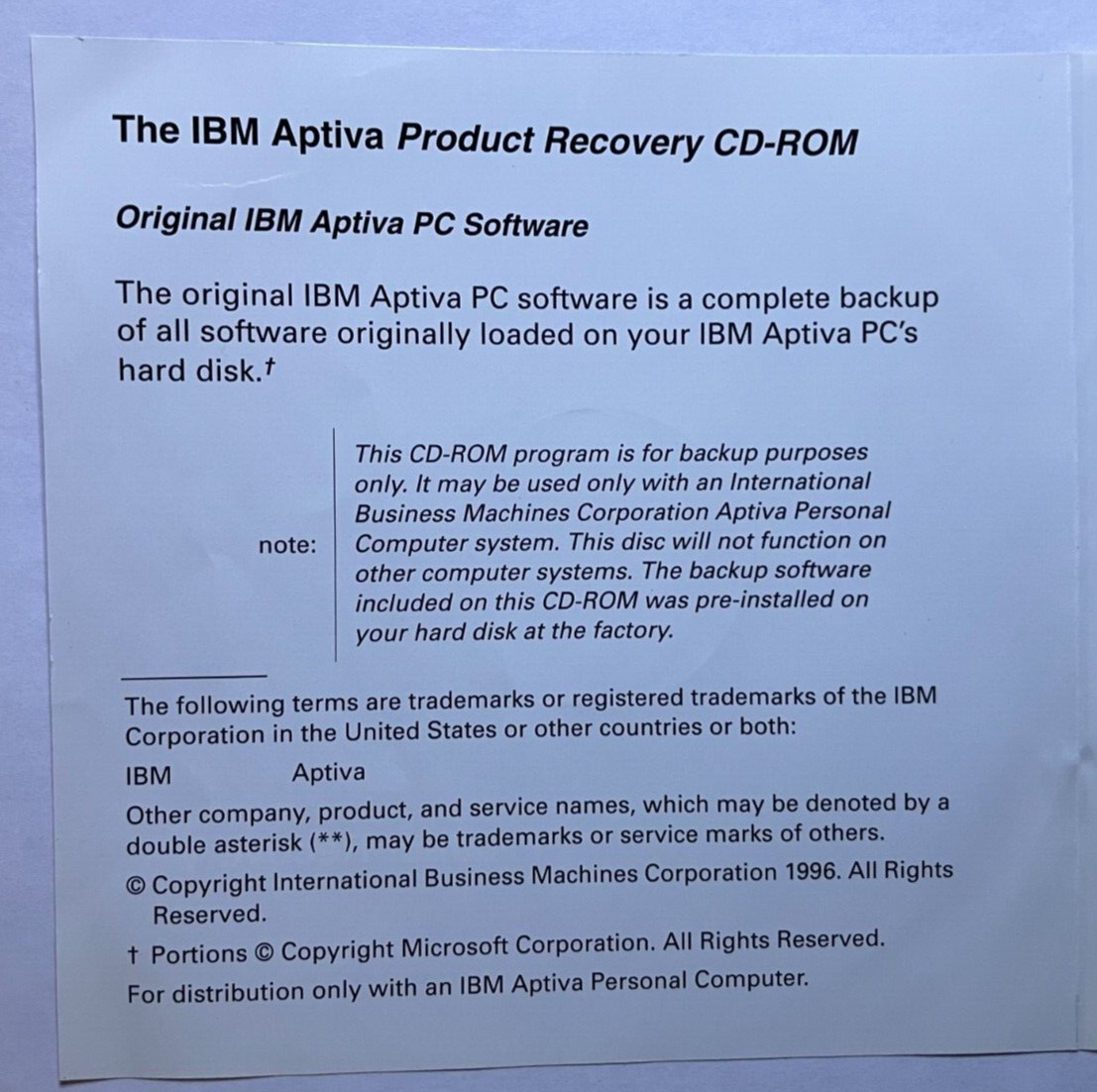 IBM Aptiva Product Recovery CD
