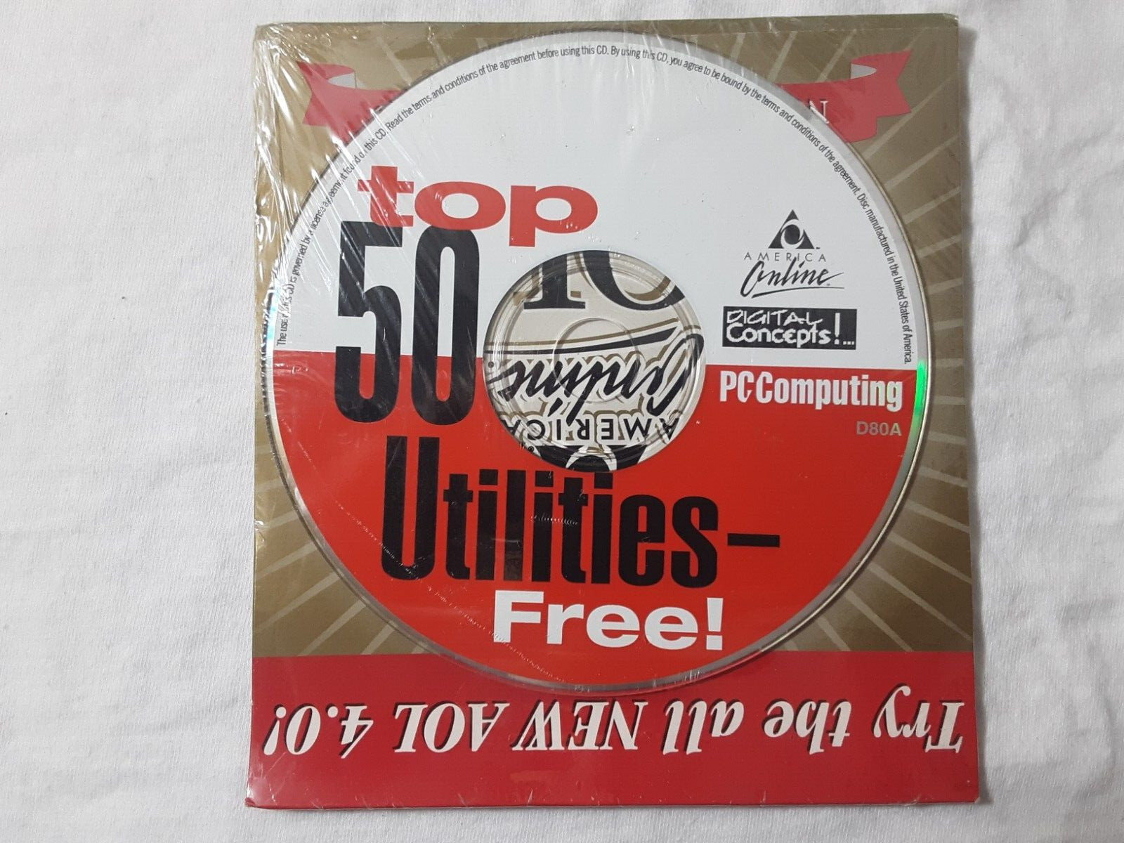retro 1999 CD-Rom PC Computing Top 50 Utilities FREE SHIPPING- AOL 4.0 Trial 100
