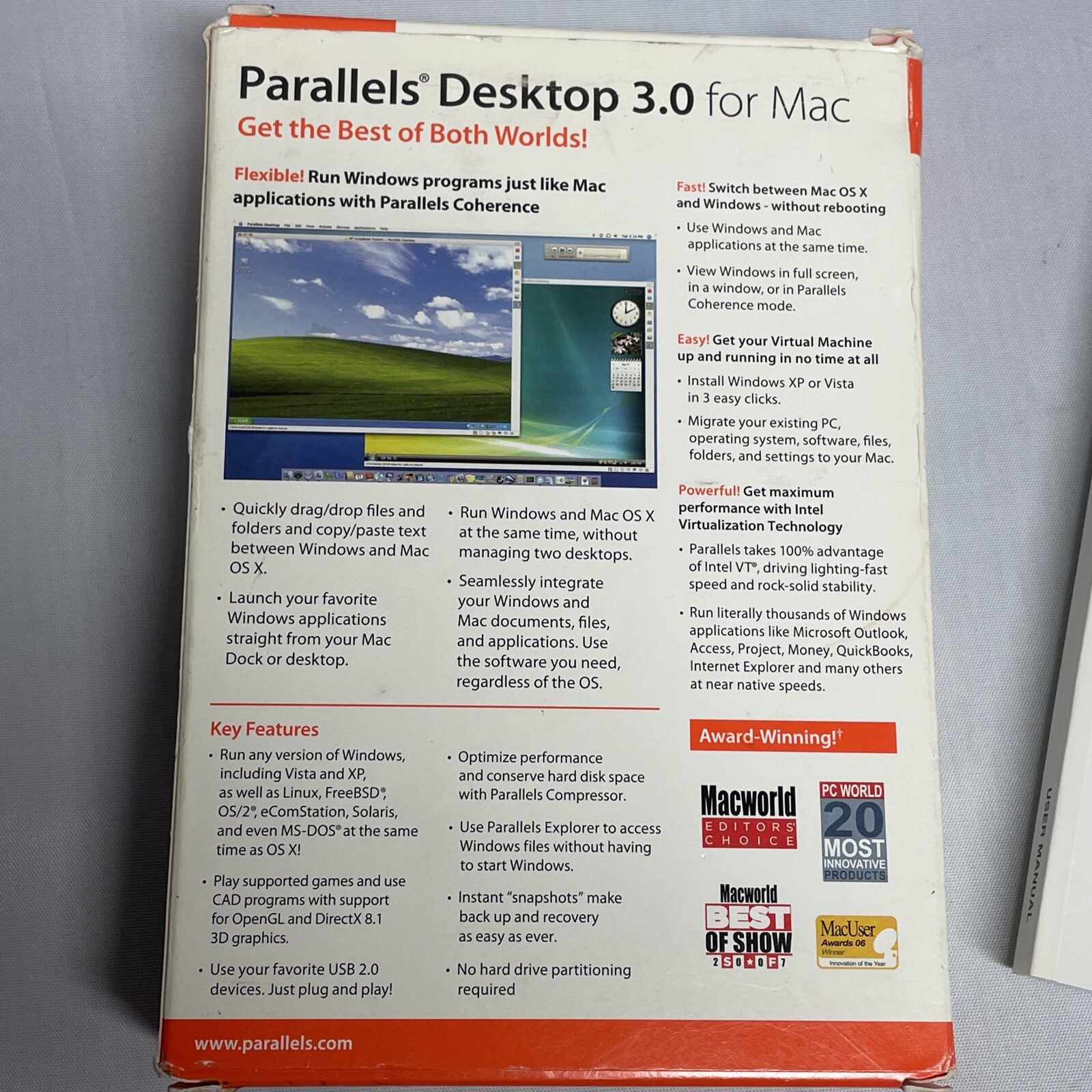 Parallels Desktop 3.0 For Mac Run Windows on Your Mac Award Disk Box Manual