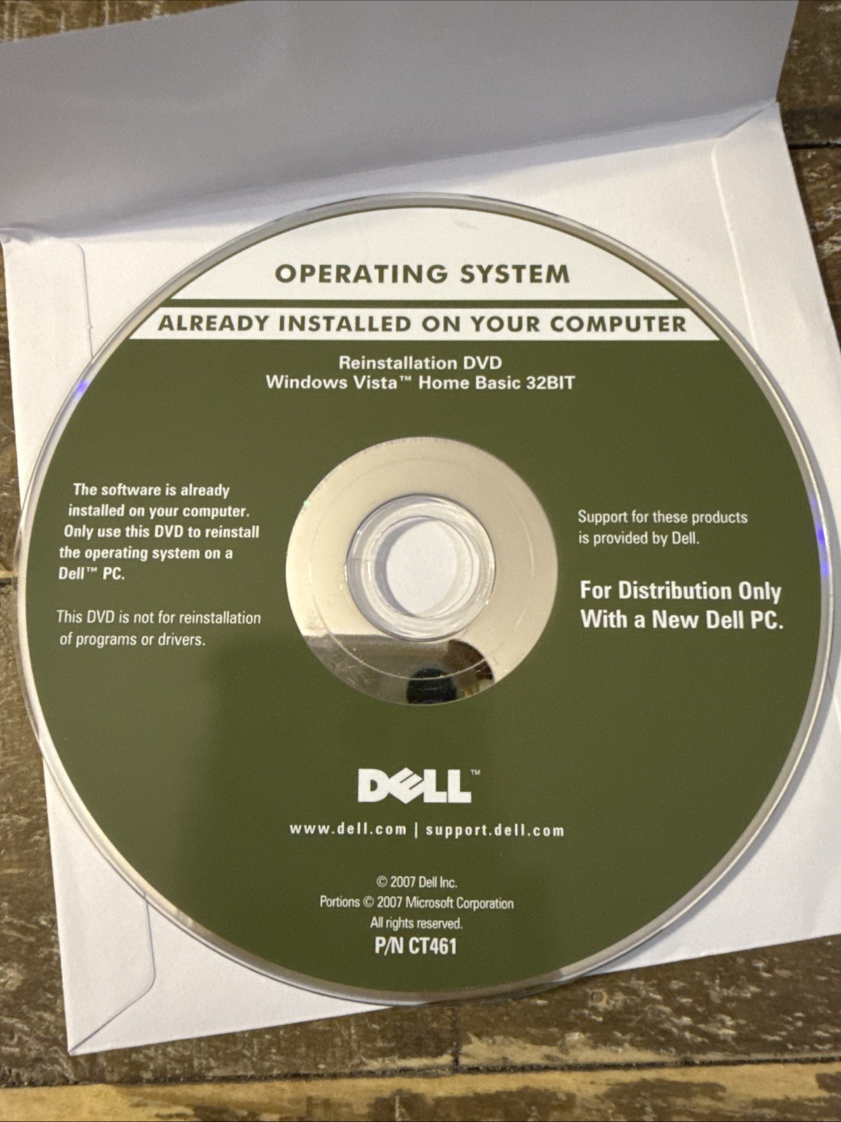 Dell Operating System Windows Vista Home Basic Software PC Cd Rom