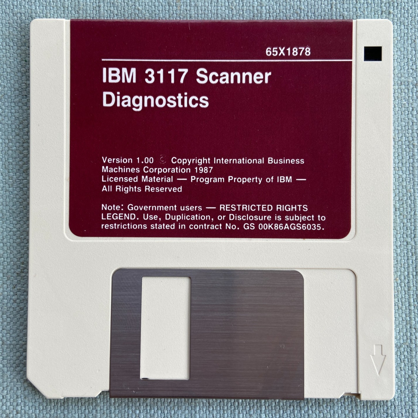 Vintage Software IBM 3117 Scanner Diagnostics 65X1878 Version 1.00 1987 3.5” Flo