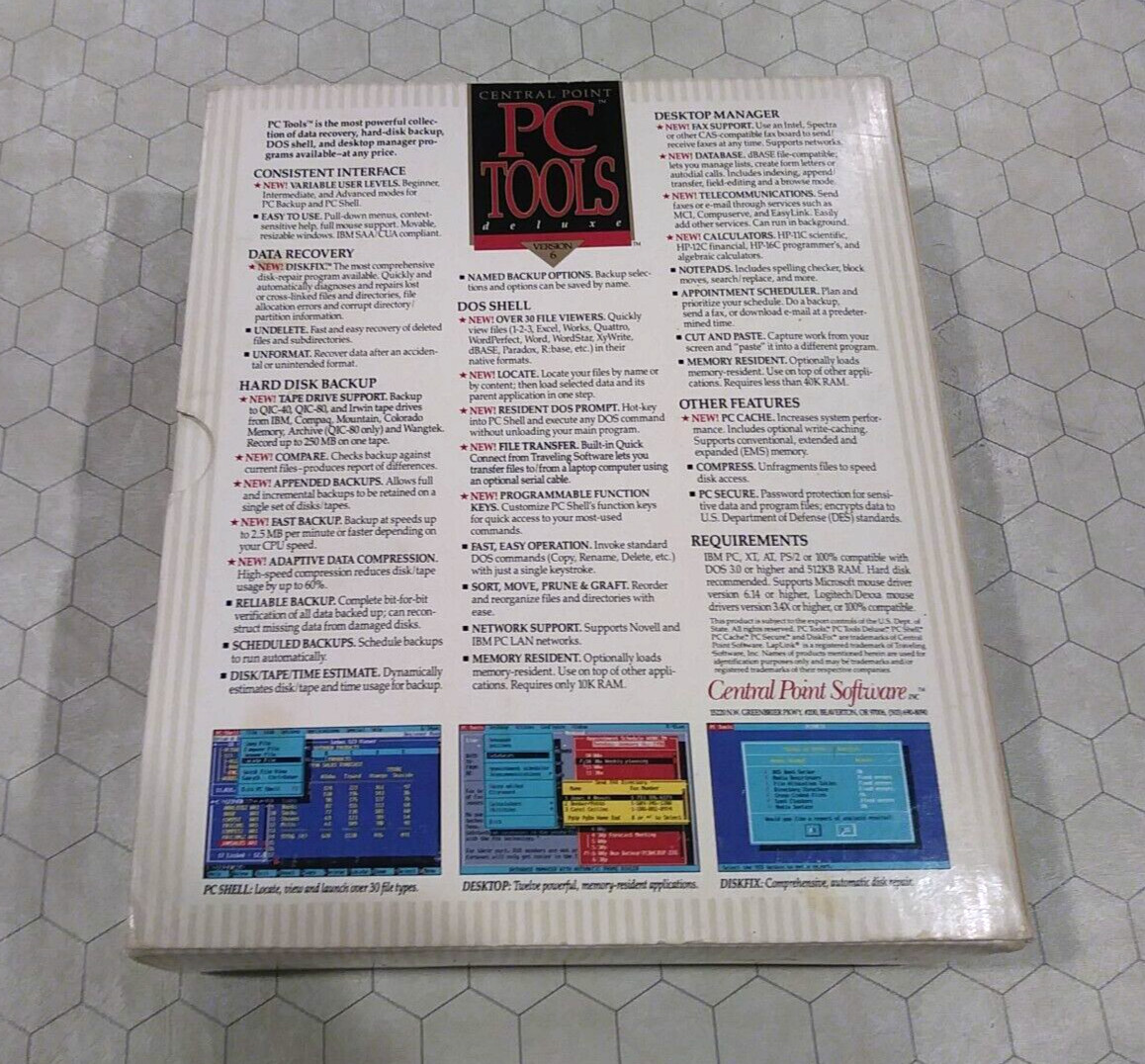 Central Point PC Tools Deluxe Version 6, DOS, 3.5″ and 5.25″ floppy disks, 1990