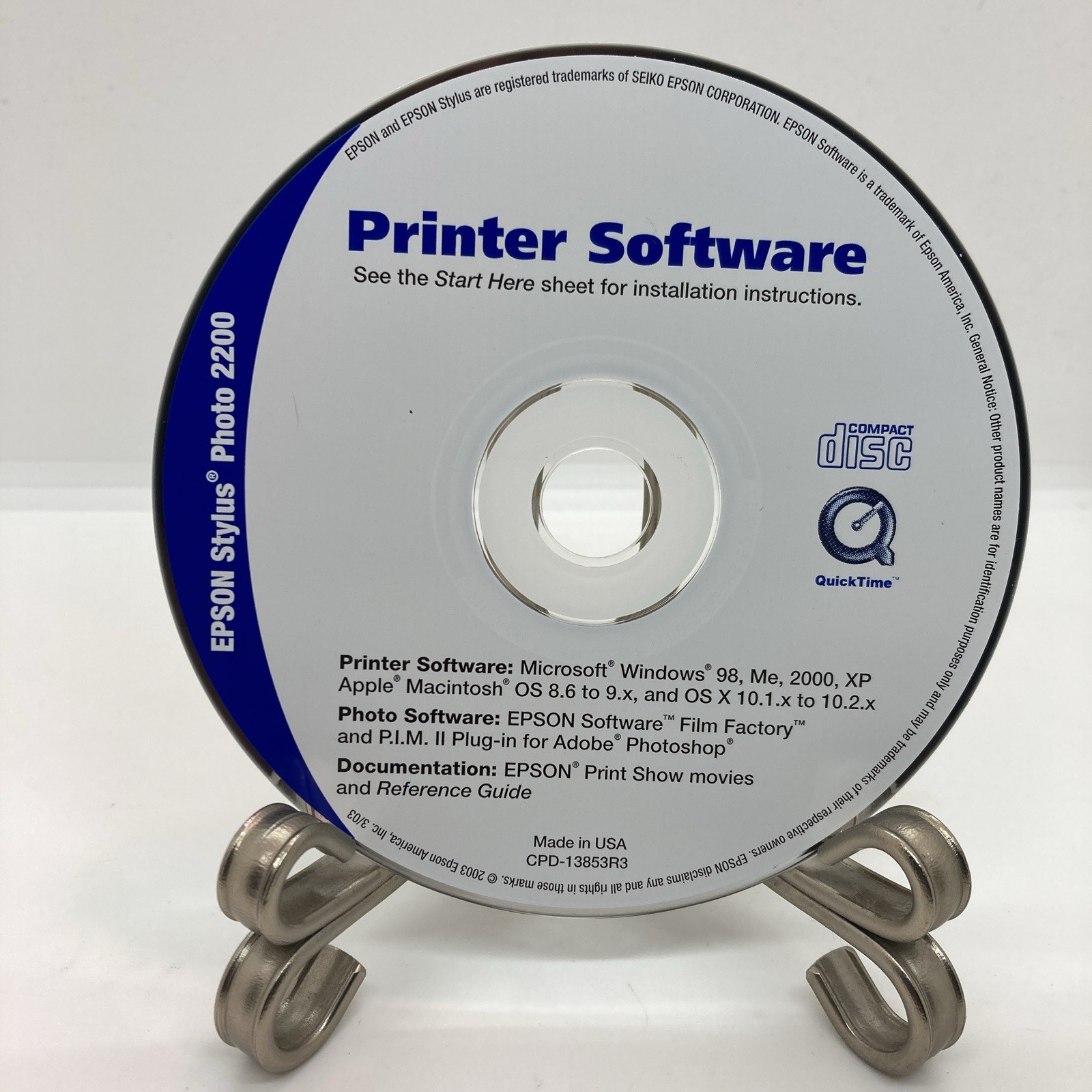 Setup CD ROM for Epson Stylus Photo 2200 Printer Software for Windows and Mac OS