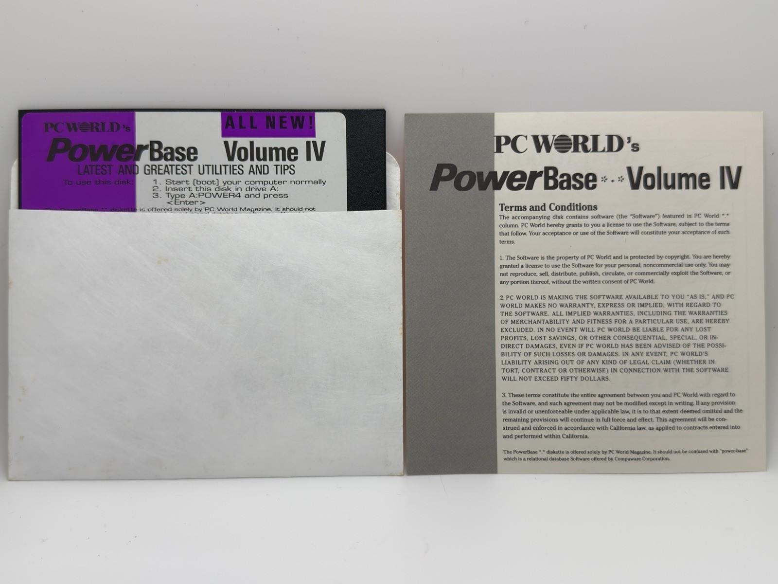 PowerBase Volume IV 5.25 Floppy Disk 1991 Utilities & Tips PC World Vintage