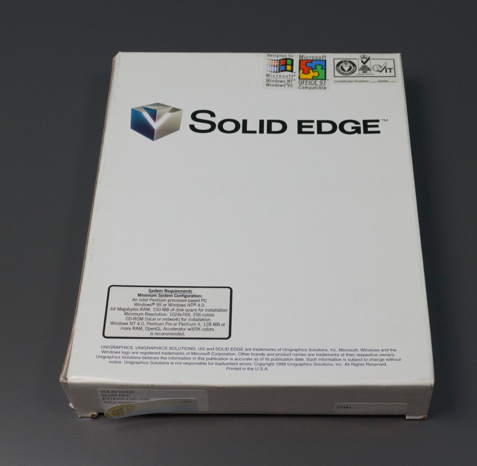 Unigraphics Solutions Solid Edge V5 Vintage CAD 3D Modeling Software 1998 w/ Key