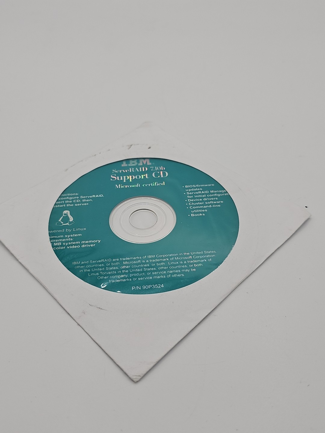IBM ServeRAID 7.10b Support CD Microsoft Certified Software 90P3524