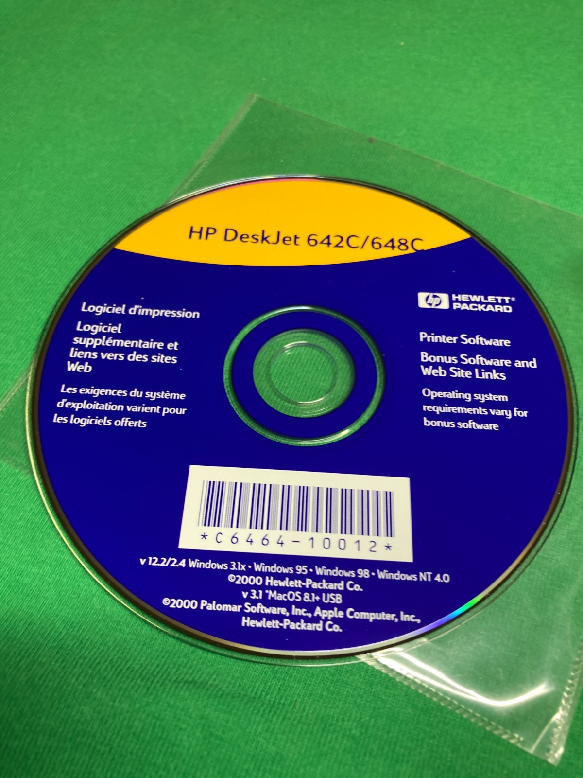 HP Deskjet 642C/648C Windows 3.1x,95,98,NT 4.0,v 3.1 Mac OS 8.1&USB CD Software