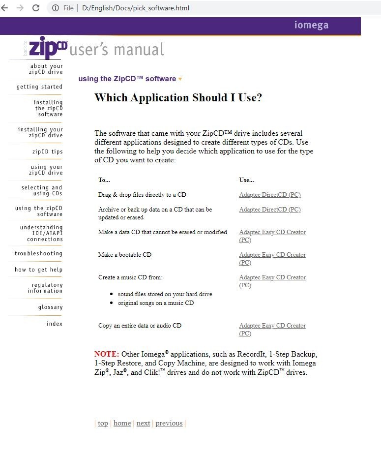 Adaptec Iomega ZipCD 650 Application CD