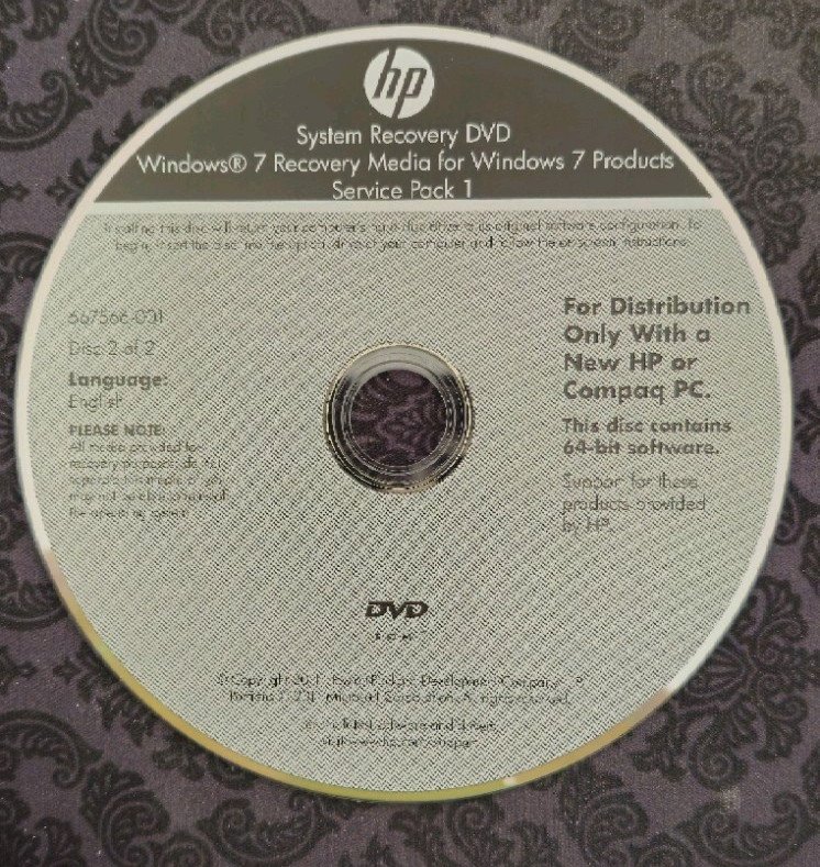 HEWLETT PACKARD APPLICATION AND DRIVER RECOVERY DVD + MEDIA WINDOWS 7(64BIT)