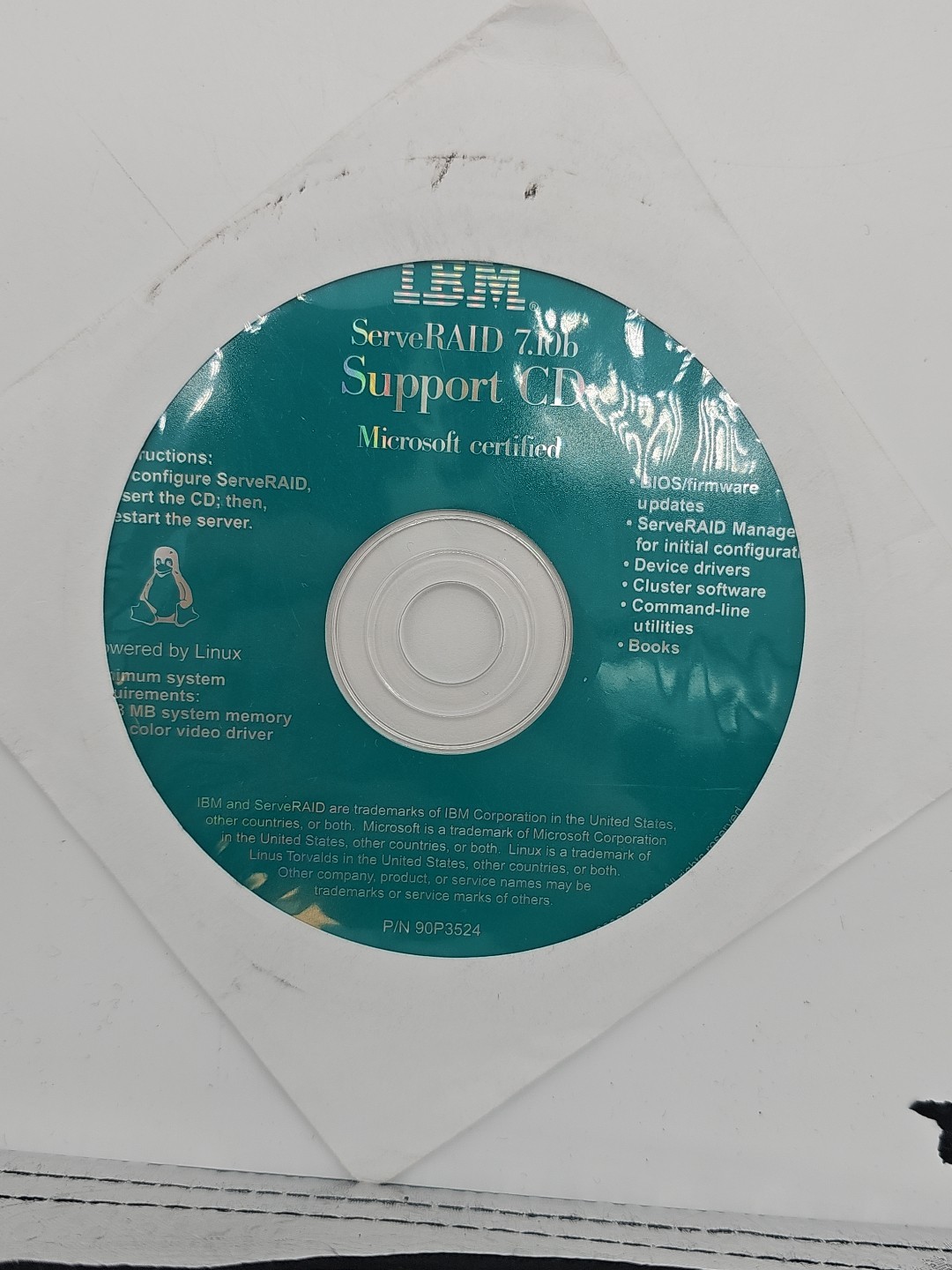IBM ServeRAID 7.10b Support CD Microsoft Certified Software 90P3524