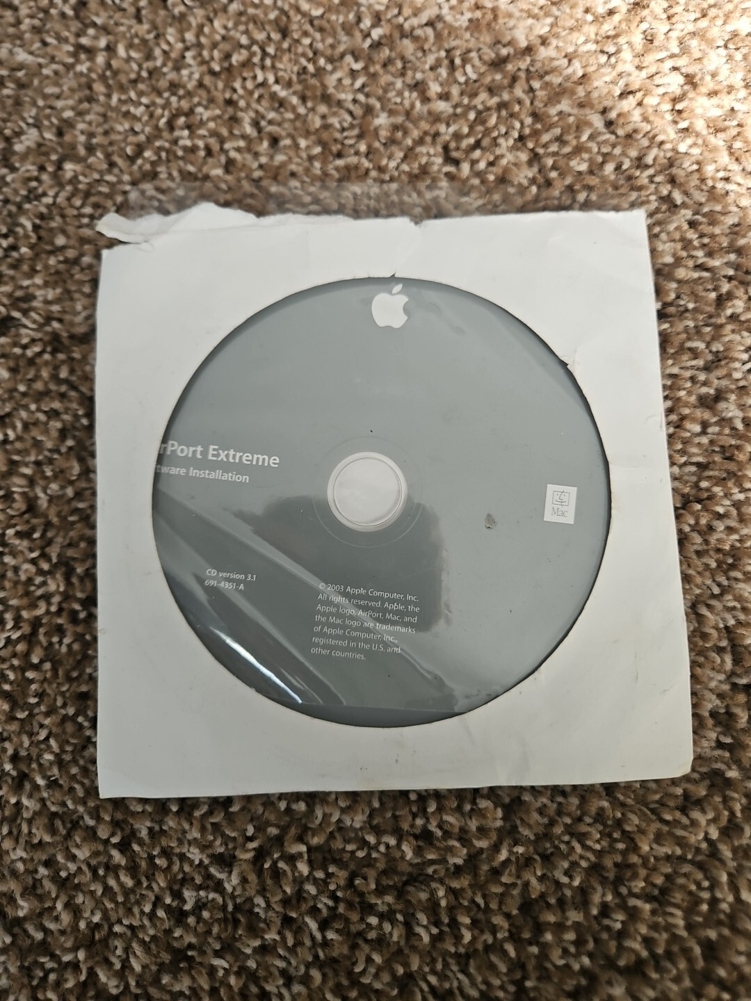 Apple AirPort Extreme Software Installation Disc For Mac IOS. Ver 3.1 6914351A