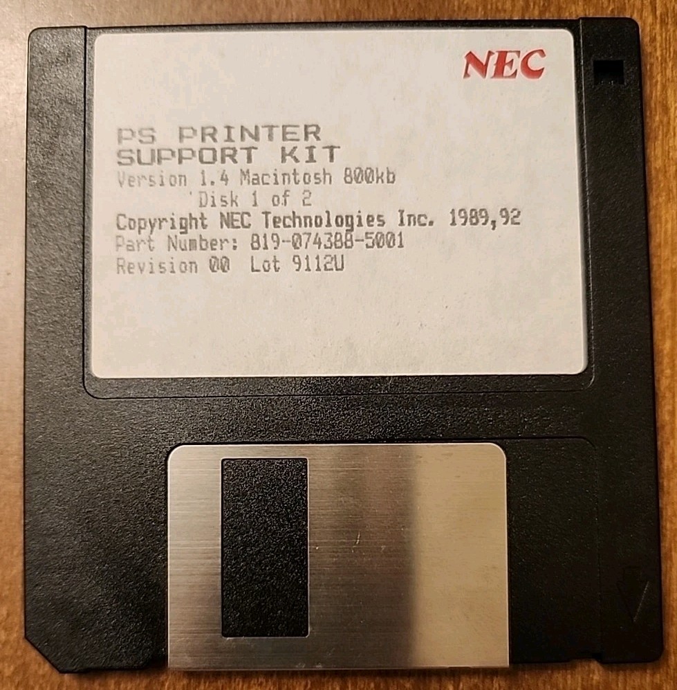 Vintage NEC PS Printer Support Kit Macintosh 3.5” Floppy Disks Lot Version 1.4