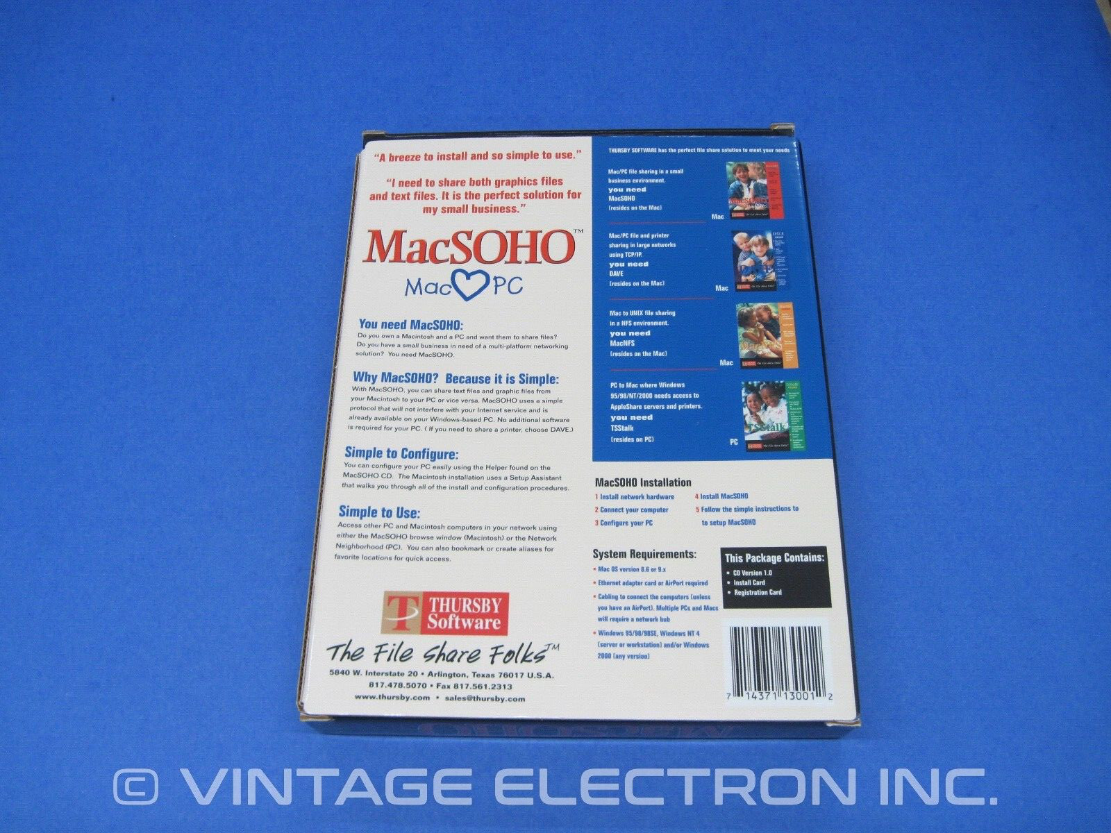 Apple Macintosh MacSOHO Software – V 1.0 – MAC PC File Sharing (Mac OS 8.6 9.X)