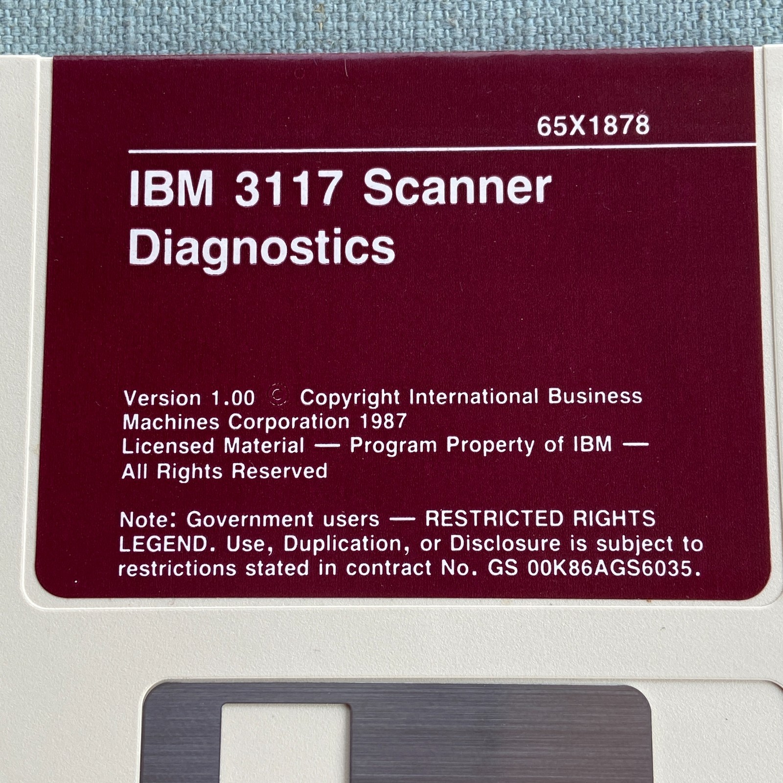 Vintage Software IBM 3117 Scanner Diagnostics 65X1878 Version 1.00 1987 3.5” Flo