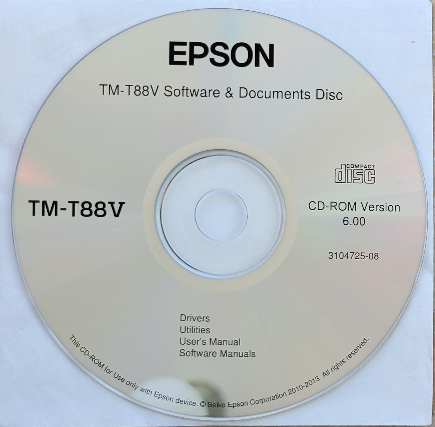 Vintage – EPSON TM-T88V Printer Software & Documents CD Version 6.0, 2013