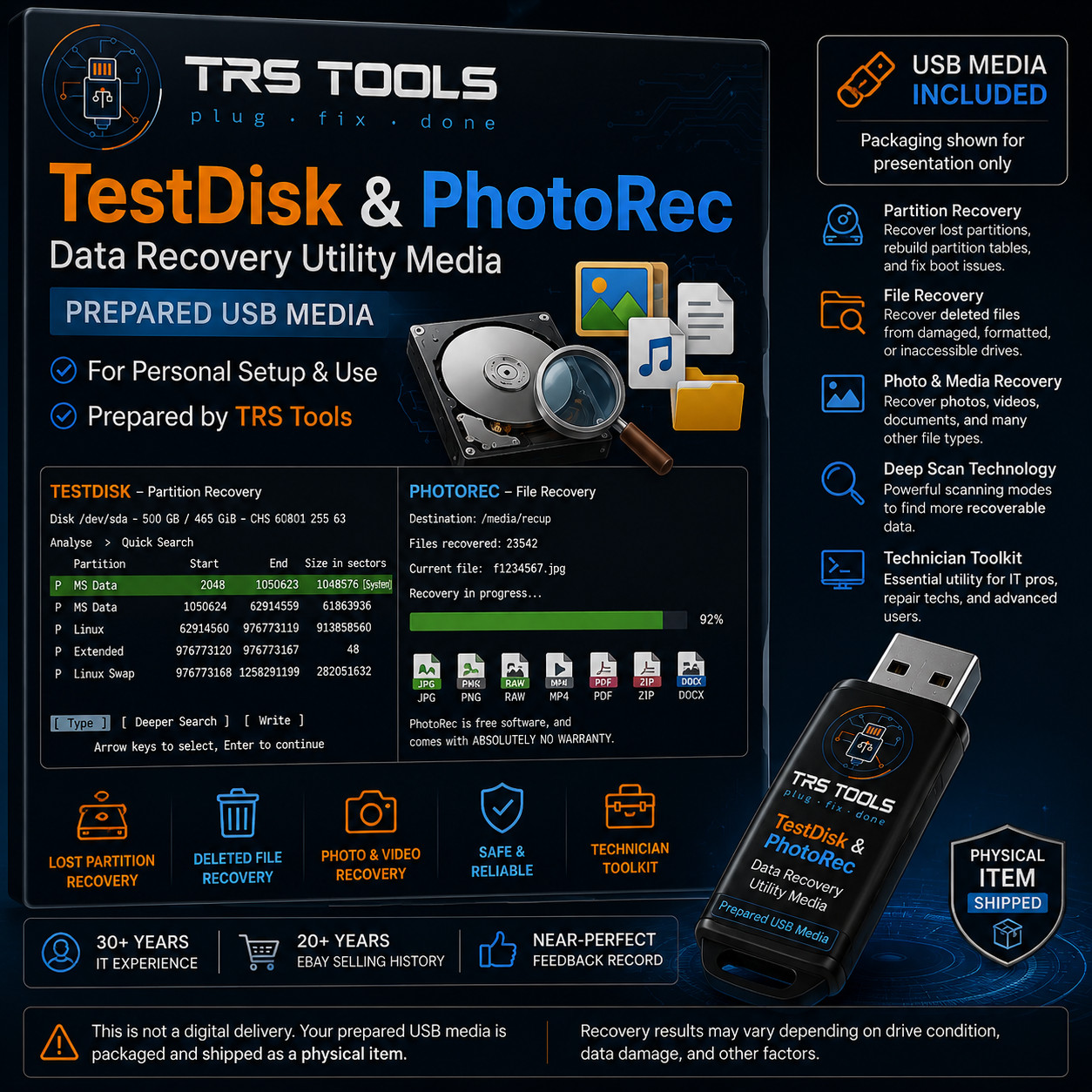 TestDisk & PhotoRec USB Prepared Data Recovery Utility Media