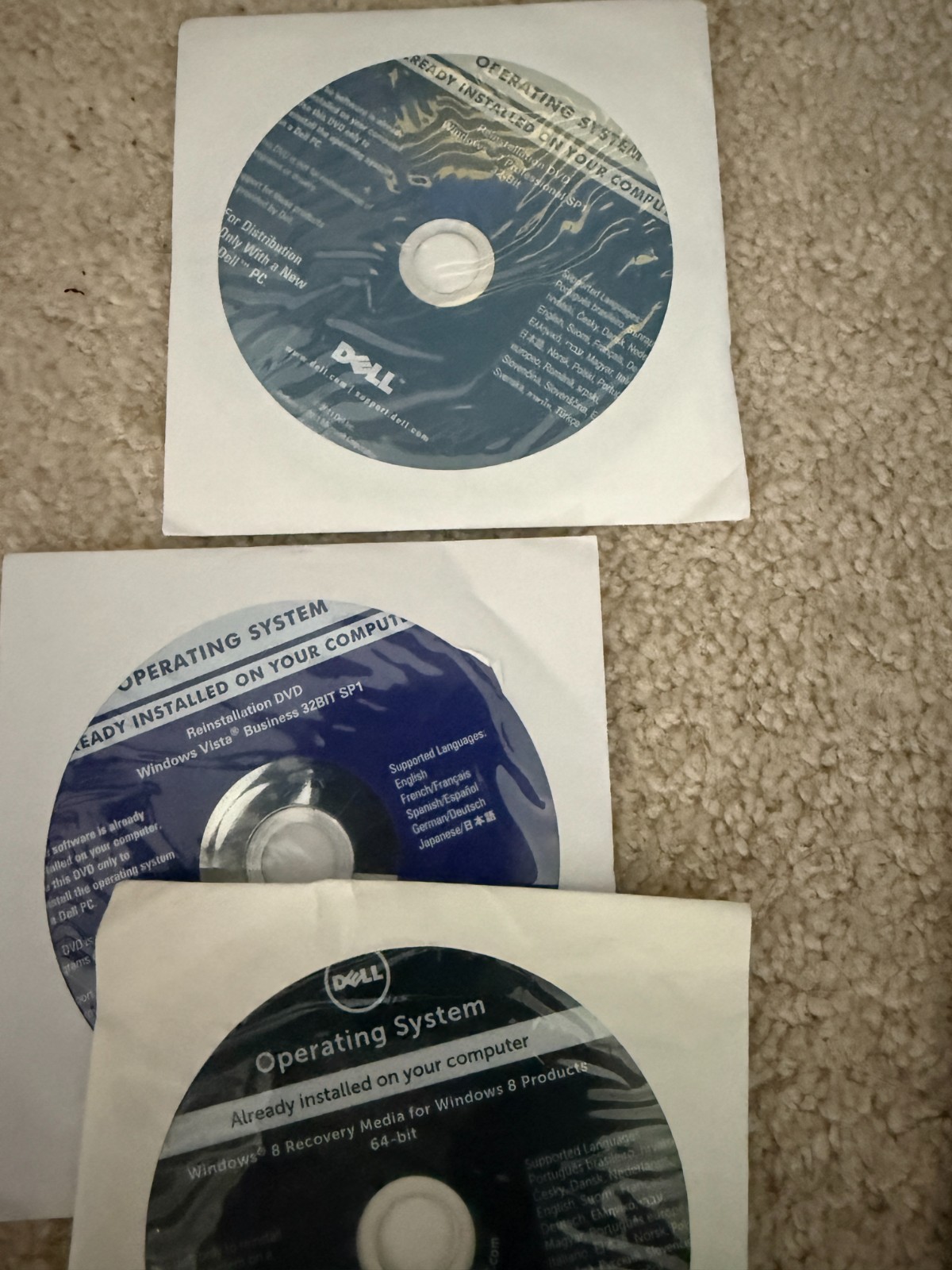Lot of 19 OEM Dell Reinstallation cd dvd , Vista, 7, 8, 10 32b 64b Pro