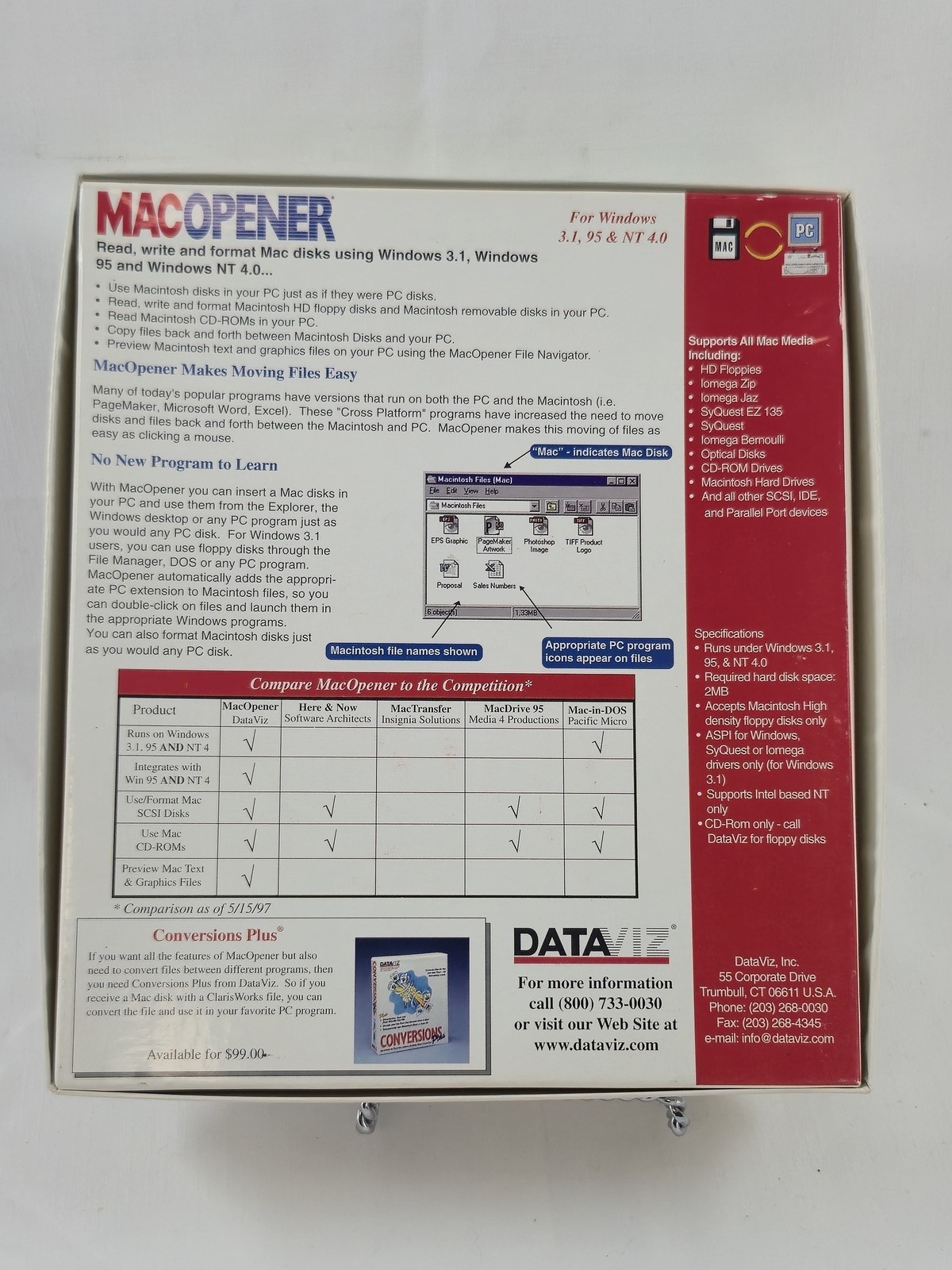 DataViz MacOpener 3.0 for Windows 3.1 95 NT 4.0 & Connectix RAM Doubler 9 for