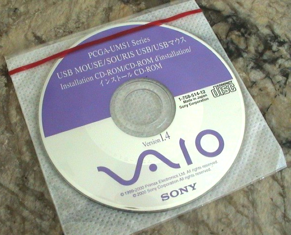 SONY VAIO PCGA-UMS1 USB MOUSE INSTALLATION CD-ROM VERSION 1.4 – NEW/OLD STOCK
