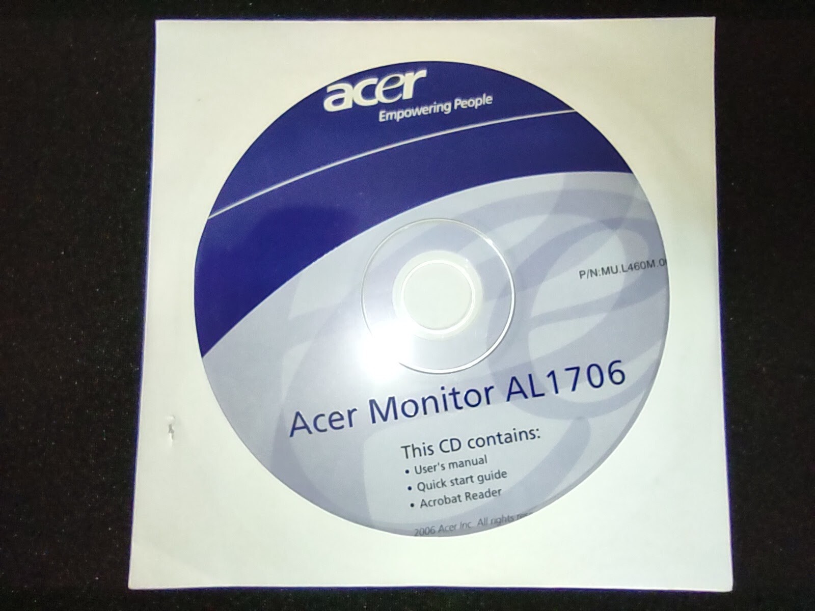 Acer LCD Monitor AL1706 Bundle Lot – CD Disc User Manual Quick Start Guide Docs