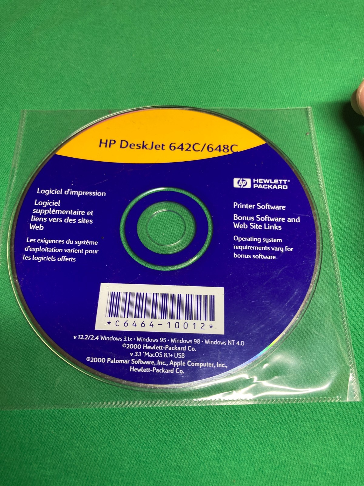 HP Deskjet 642C/648C Windows 3.1x,95,98,NT 4.0,v 3.1 Mac OS 8.1&USB CD Software