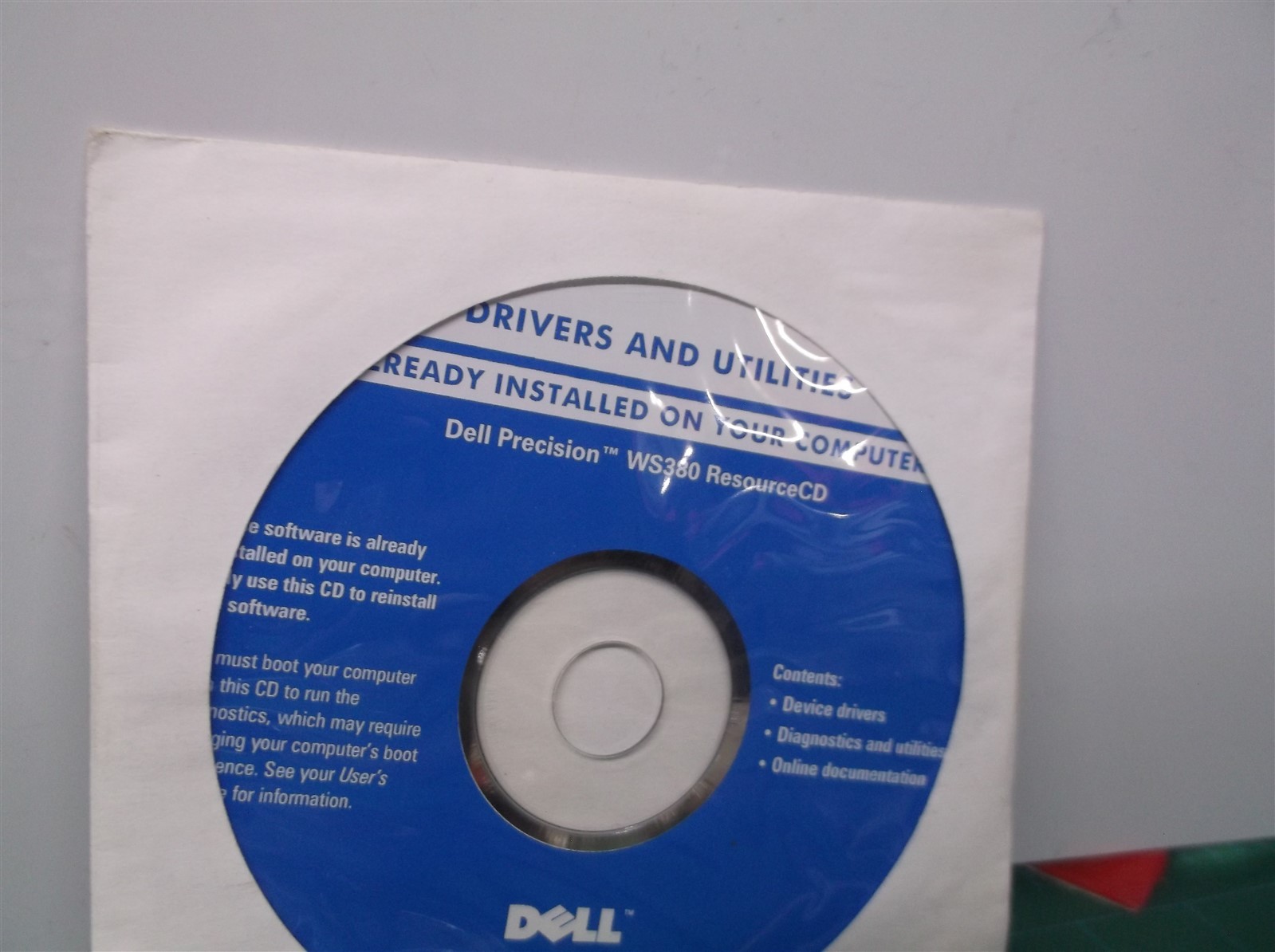 Dell Precision WS380 Resource CD Reinstallation 2005 Drivers Diagnostics NC513