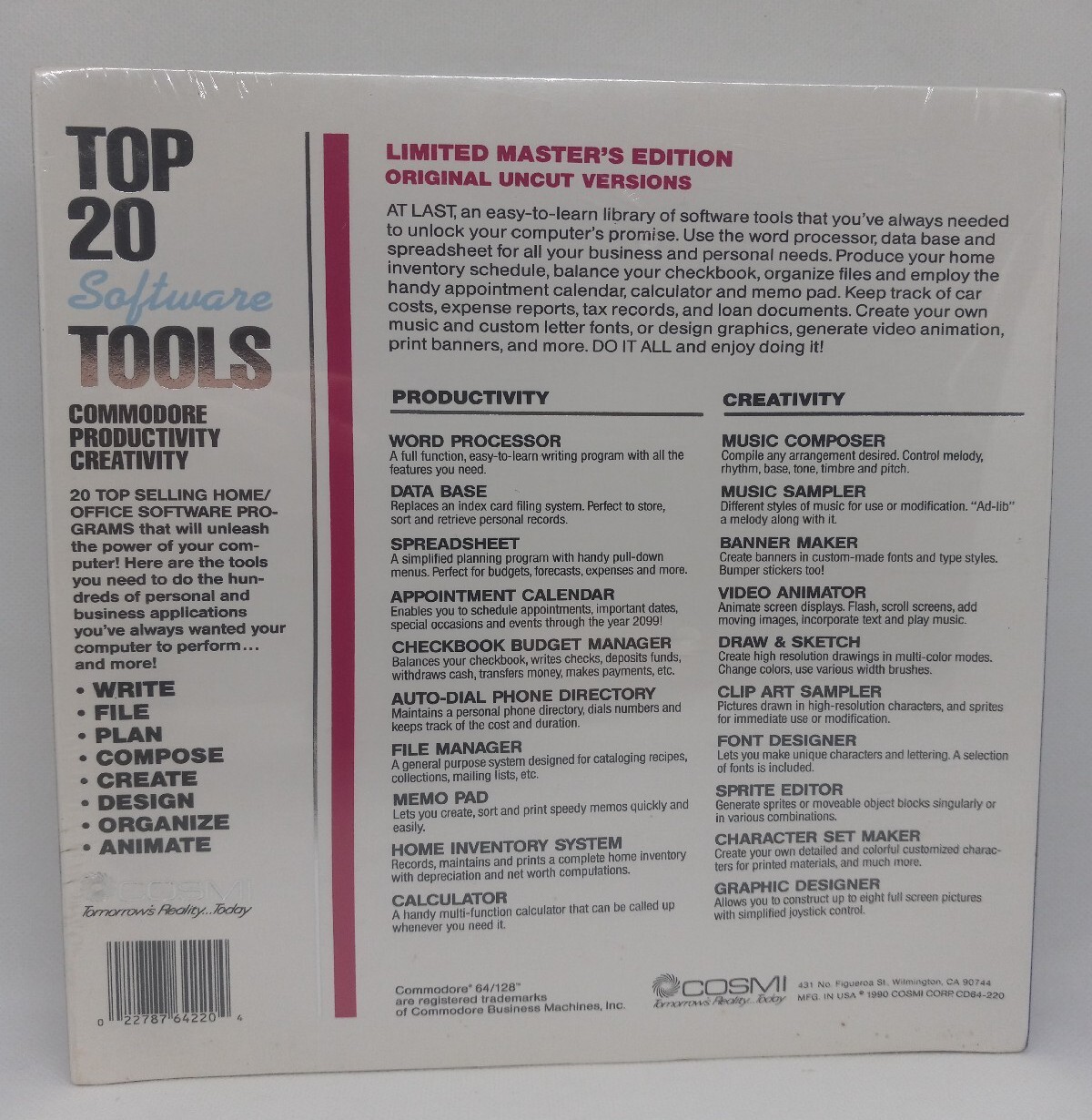 Commodore 64/128 Master’s Edition Top 20 Software Tools * VTG 1990 New & Sealed